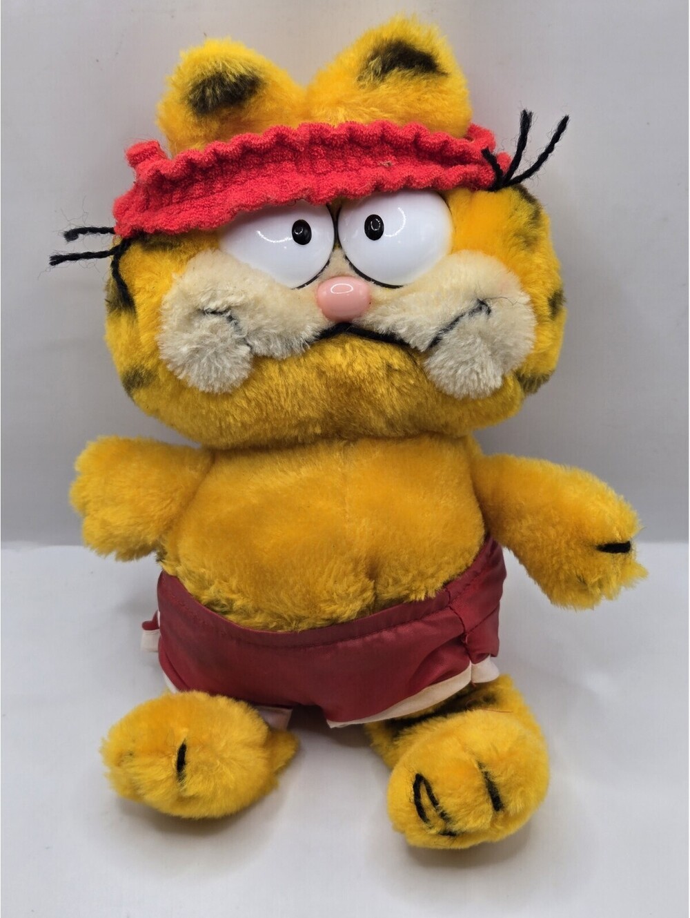 VTG 1981 Garfield Cat 9" Stuffed Plush Toy Doll Red Exercise Outfit Workout